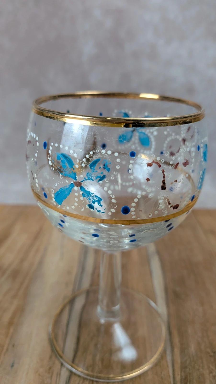 Verre à pied vintage décor peint France années 50