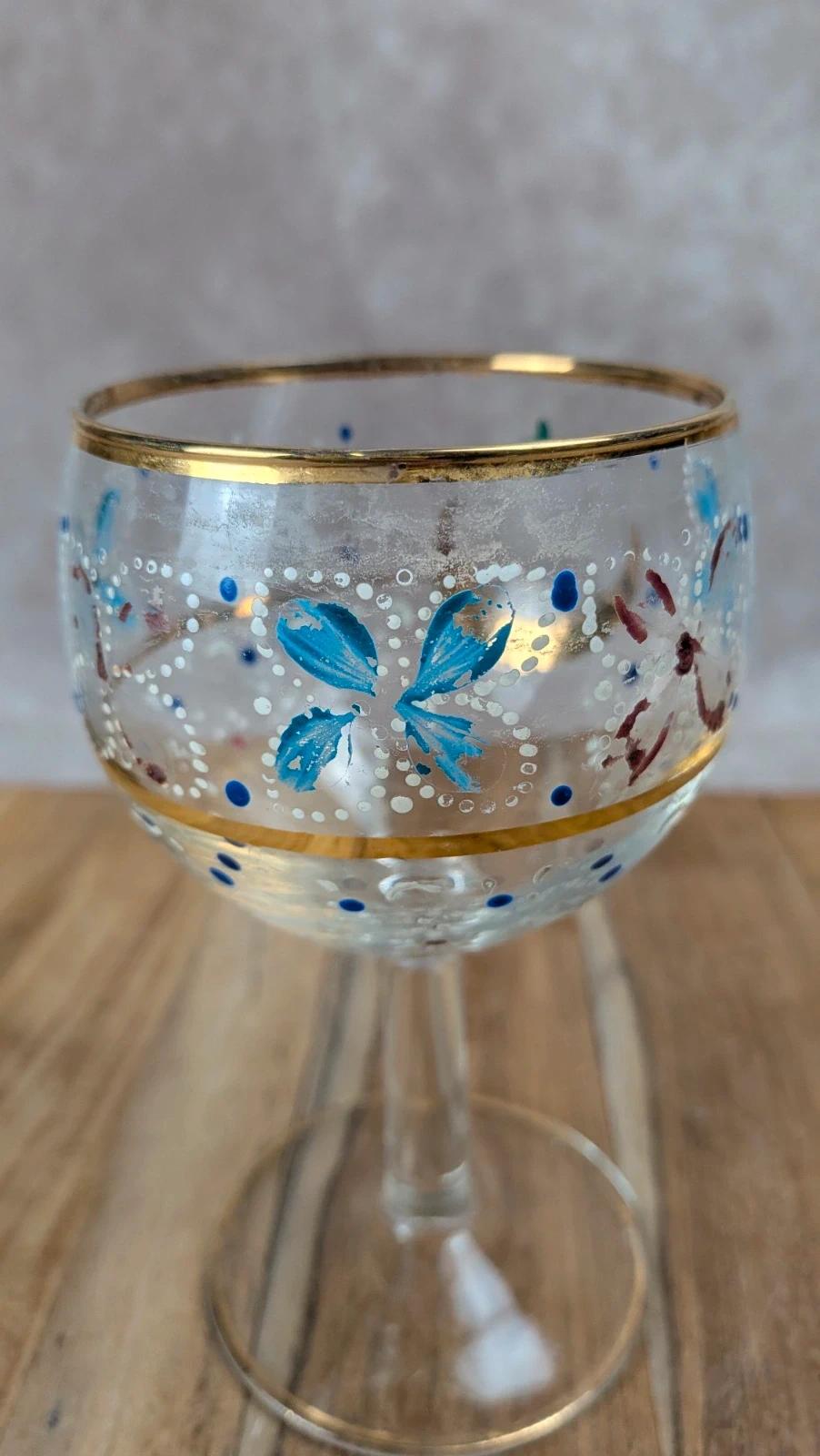 Verre à pied vintage décor peint France années 50