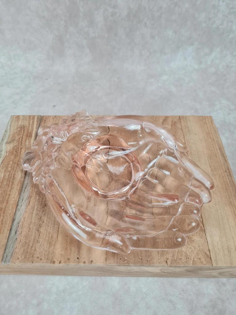 🪞 Vide - poche / cendrier vintage en verre rose main jointes 🍇