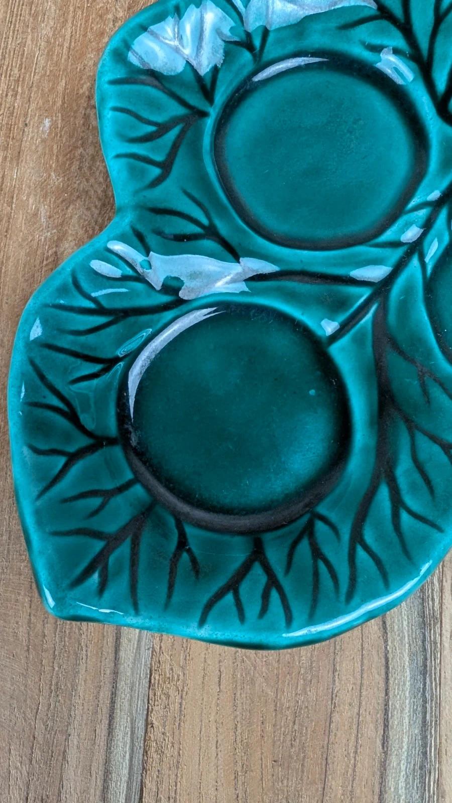 Vide - poche vintage Vallauris – modèle feuille verte émaillée