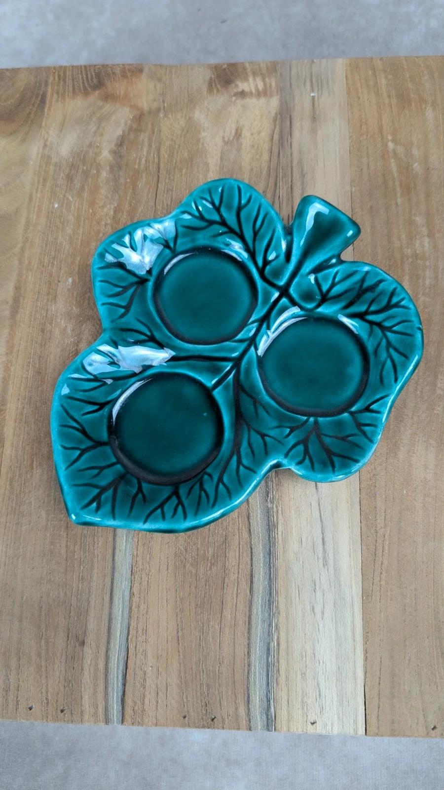 Vide - poche vintage Vallauris – modèle feuille verte émaillée